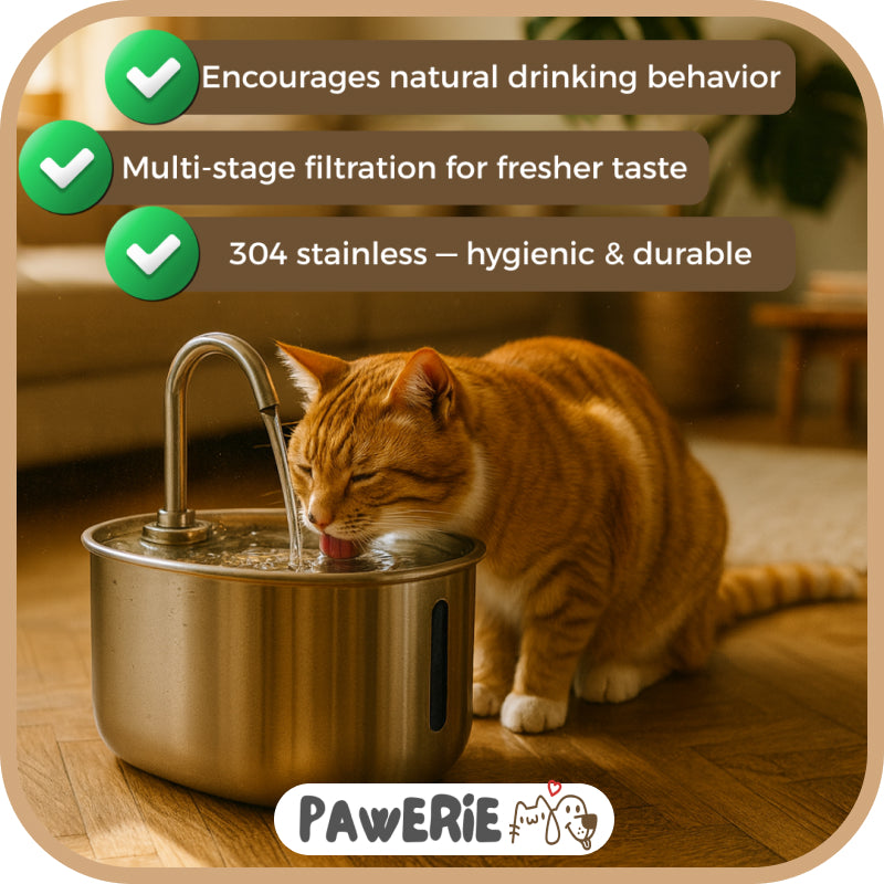 Pawerie™ Stainless Steel Cat Water Fountain – Clean, Quiet & Healthy Hydration