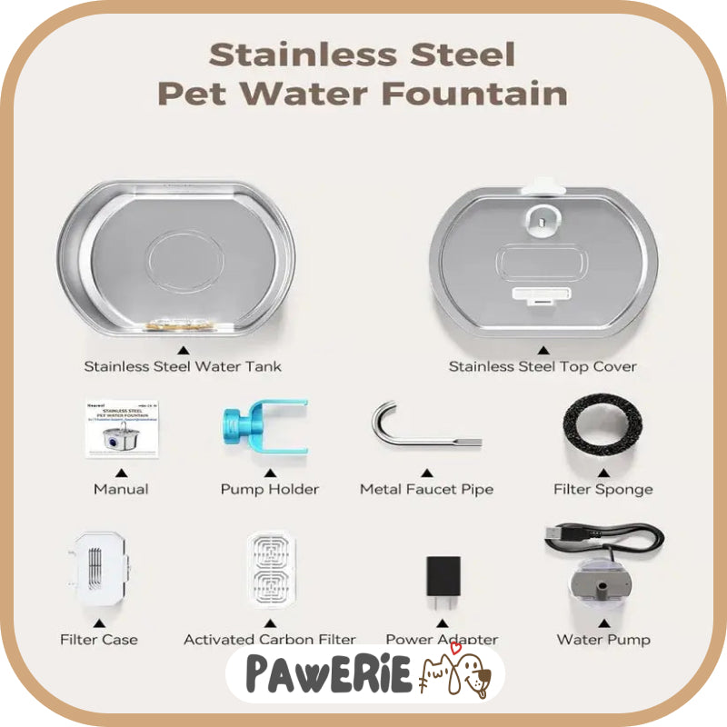 Pawerie™ Stainless Steel Cat Water Fountain – Clean, Quiet & Healthy Hydration
